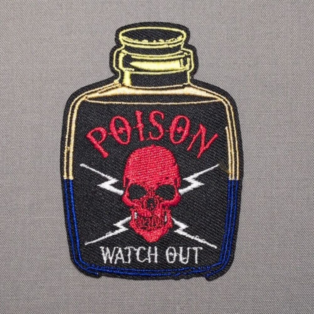 Poison Watch Out Medicine Bottle Iron On Patch | Gothic Embroidered Patch